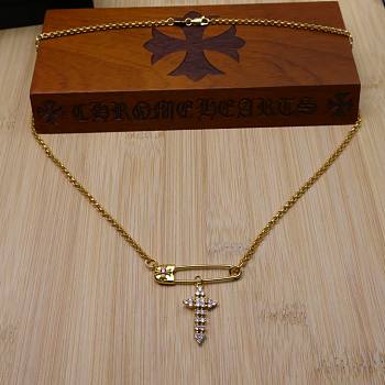 Okify Chrome Heart Pin Gold Necklace 23610