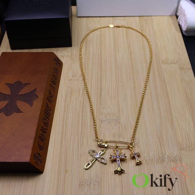 Okify Chrome Heart Pin Gold Necklace 23611 - 1