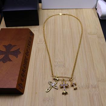 Okify Chrome Heart Pin Gold Necklace 23611