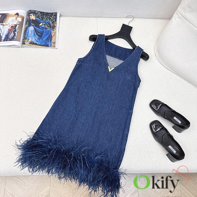 Okify Valentino Ostrich Denim Dress  - 1