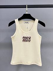 Okify MiuMiu Cream Diamond Studded Letter Tank Top SML  - 1