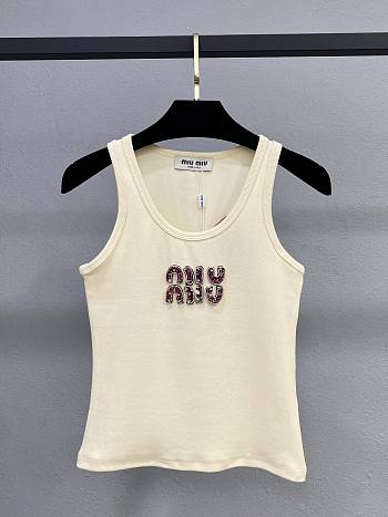 Okify MiuMiu Cream Diamond Studded Letter Tank Top SML 