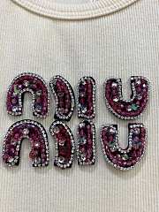 Okify MiuMiu Cream Diamond Studded Letter Tank Top SML  - 6