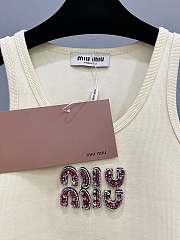 Okify MiuMiu Cream Diamond Studded Letter Tank Top SML  - 5