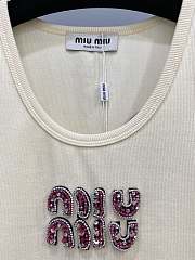 Okify MiuMiu Cream Diamond Studded Letter Tank Top SML  - 4