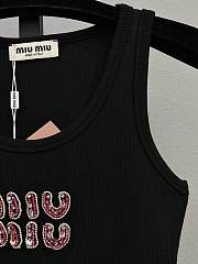 Okify MiuMiu Black Diamond Studded Letter Tank Top SML  - 5