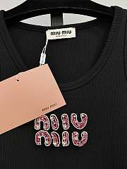 Okify MiuMiu Black Diamond Studded Letter Tank Top SML  - 2