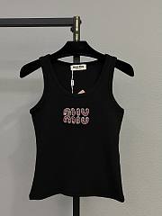 Okify MiuMiu Black Diamond Studded Letter Tank Top SML  - 1