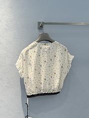 Okify Prada Lace Sleeve Floral Silk Patchwork Short-sleeved Top - 4