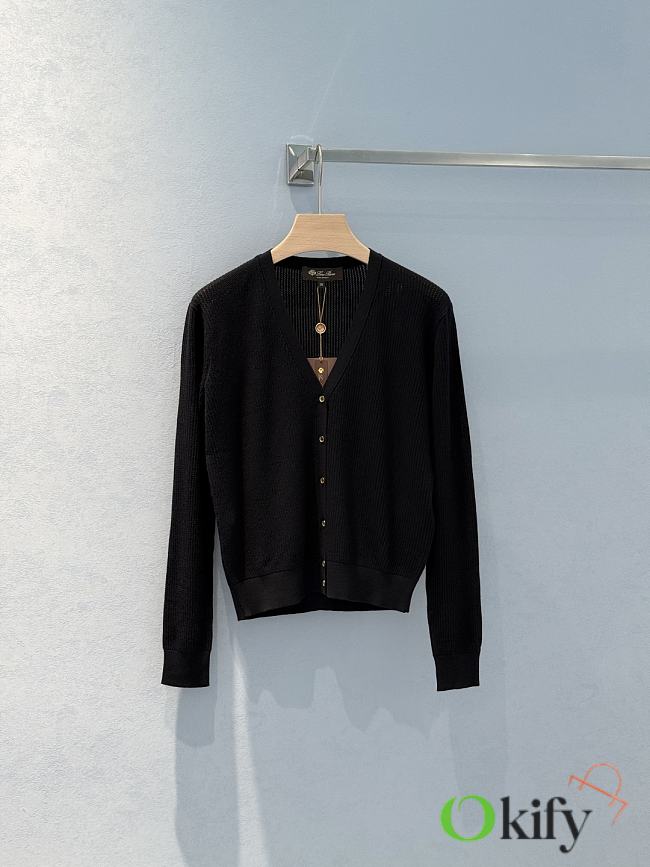 Okify Loro Piana V Neck Silk Cardigan In Black SML  - 1