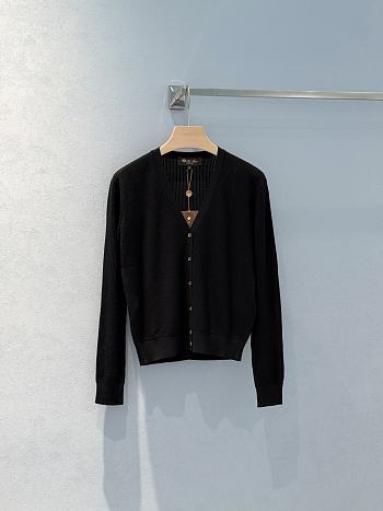 Okify Loro Piana V Neck Silk Cardigan In Black SML 