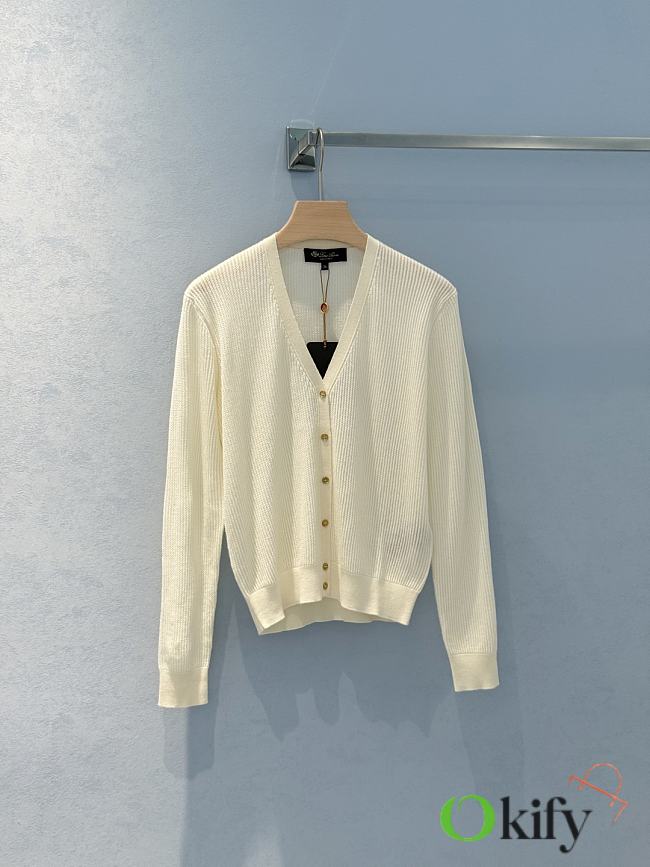Okify Loro Piana V Neck Silk Cardigan In White SML  - 1