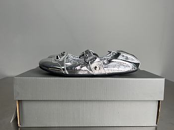 Okify Balenciaga Le City Flat Ballet Shoes In Silver Crinkle EU35-40 