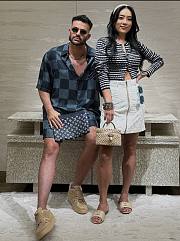 Okify Louis Vuitton Set Of Damier Blue Silk Shirt 1AHVXX And Shorts 1AHVT9 S-XL  - 1