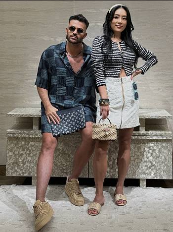 Okify Louis Vuitton Set Of Damier Blue Silk Shirt 1AHVXX And Shorts 1AHVT9 S-XL 