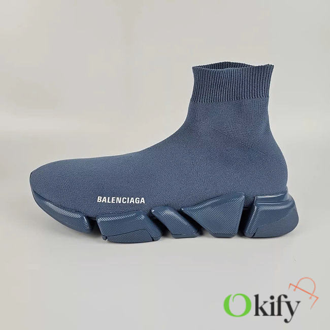 Okify Balenciaga Men's Speed 2.0 Recycled Knit Sneakers In Faded Blue - 1