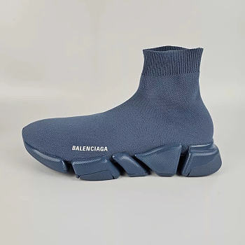 Okify Balenciaga Men's Speed 2.0 Recycled Knit Sneakers In Faded Blue