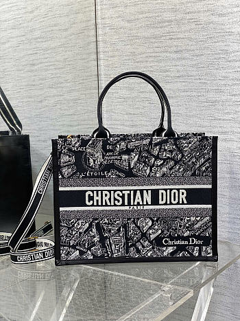 Okify Dior Medium Book Tote Plan De Paris Bag In Black and White 36x16x27cm