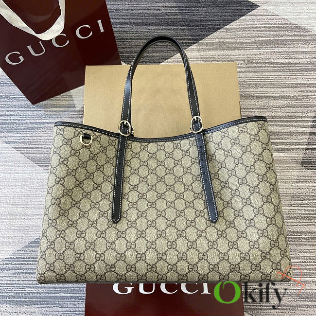 Okify Gucci Emblem Large Tote Bag In Black And Brown 38x25x15cm - 1