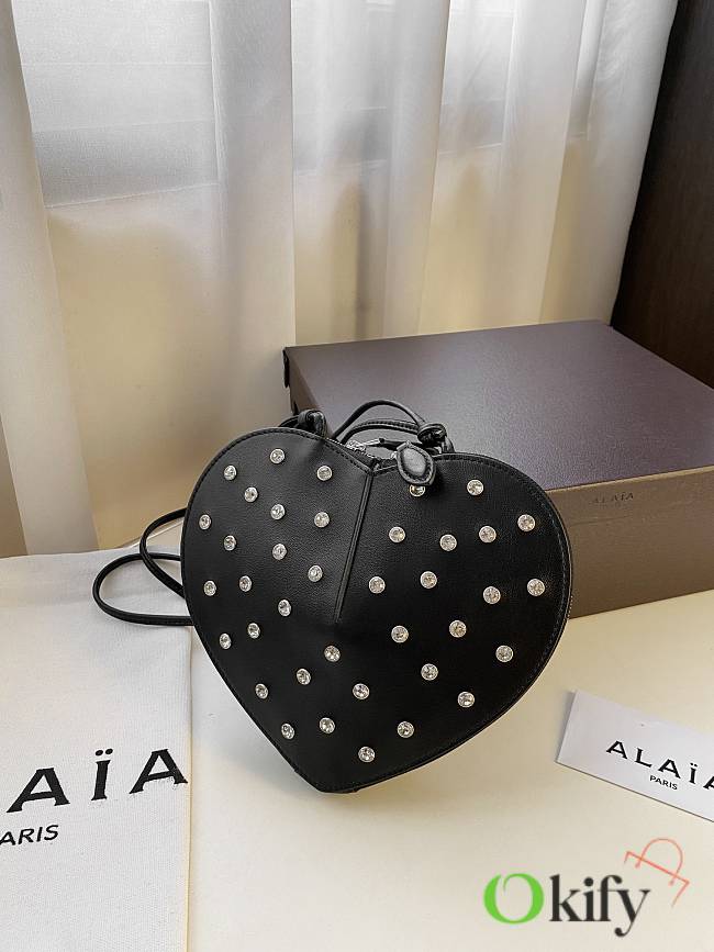 Okify Alaia Le Coeur Calfskin Crystal Heart Bag 21x17x5cm   - 1