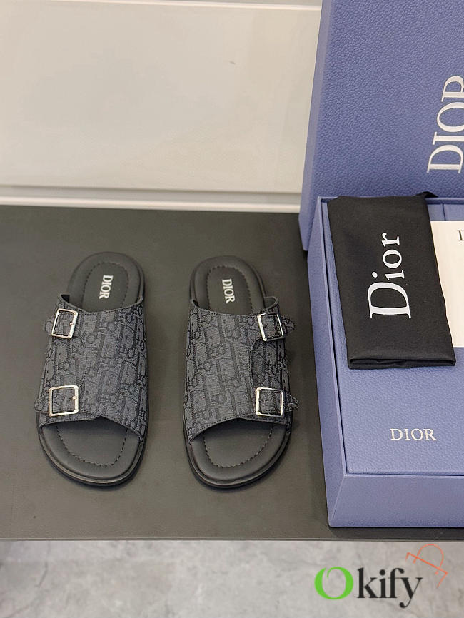 Okify Dior Black Oblique Slides For Men EU38-45 23764 - 1