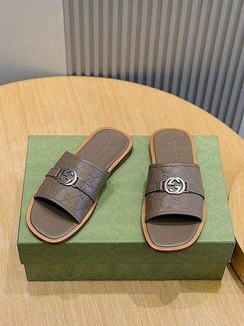 Okify Gucci Lido Light Brown Slides For Men EU38-45 