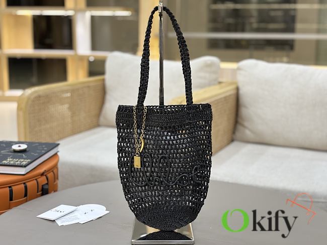 Okify Chloe Banana Raffia Bucket Bag In Black 22x30x2cm  - 1