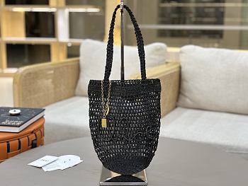 Okify Chloe Banana Raffia Bucket Bag In Black 22x30x2cm 