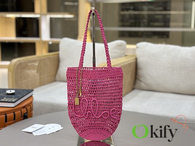 Okify Chloe Banana Raffia Bucket Bag In Pink 22x30x2cm  - 1