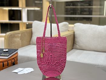 Okify Chloe Banana Raffia Bucket Bag In Pink 22x30x2cm 