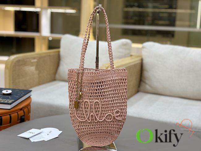 Okify Chloe Banana Raffia Bucket Bag In Light Pink 22x30x2cm  - 1