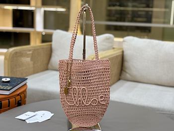 Okify Chloe Banana Raffia Bucket Bag In Light Pink 22x30x2cm 