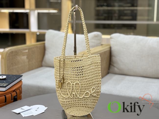 Okify Chloe Banana Raffia Bucket Bag In Beige 22x30x2cm  - 1
