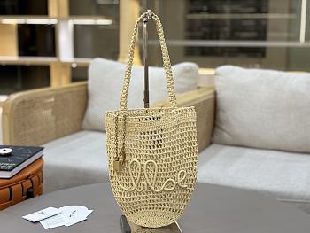 Okify Chloe Banana Raffia Bucket Bag In Beige 22x30x2cm 