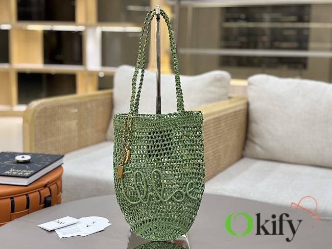 Okify Chloe Banana Raffia Bucket Bag In Green 22x30x2cm  - 1