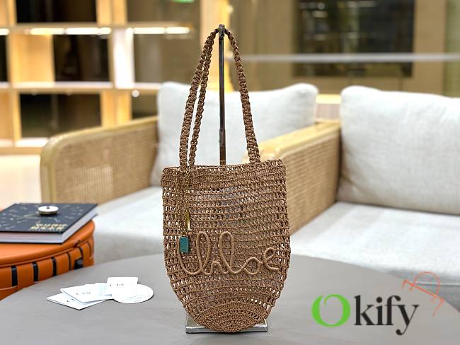 Okify Chloe Banana Raffia Bucket Bag In Light Brown 22x30x2cm  - 1