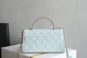 Okify CC Phone Holder With Chain Bag In Light Blue Calfskin 10x18x4.5cm  - 5