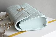 Okify CC Phone Holder With Chain Bag In Light Blue Calfskin 10x18x4.5cm  - 2