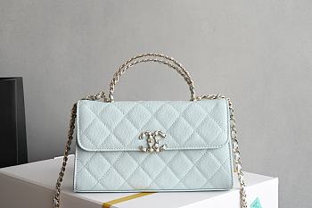Okify CC Phone Holder With Chain Bag In Light Blue Calfskin 10x18x4.5cm 