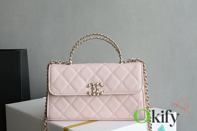 Okify CC Phone Holder With Chain Bag In Light Pink Calfskin 10x18x4.5cm  - 1
