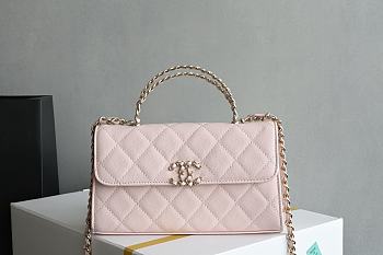 Okify CC Phone Holder With Chain Bag In Light Pink Calfskin 10x18x4.5cm 