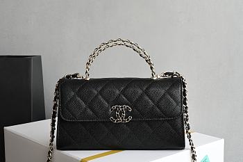 Okify CC Phone Holder With Chain Bag In Black Calfskin 10x18x4.5cm 