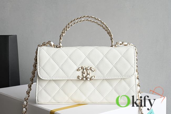 Okify CC Phone Holder With Chain Bag In White Calfskin 10x18x4.5cm  - 1