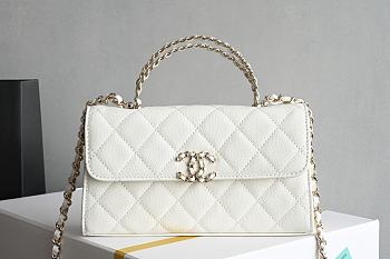 Okify CC Phone Holder With Chain Bag In White Calfskin 10x18x4.5cm 