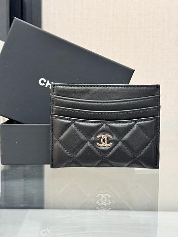 Okify CC Black Lambskin Card Holder With 3 Card Slots And Silver Hardware 10x11cm