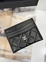 Okify CC Black Lambskin Card Holder With 3 Card Slots And Silver Hardware 10x11cm - 2