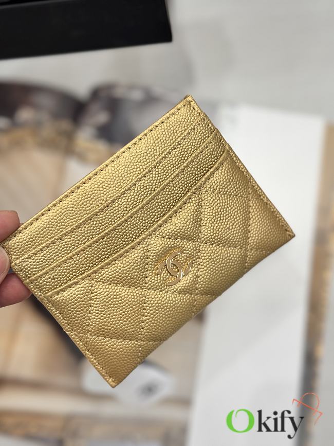 Okify CC Gold Caviar Card Holder With 3 Card Slots 10x11cm - 1