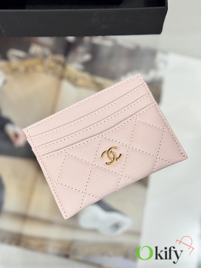 Okify CC Light Pink Caviar Card Holder With 3 Card Slots 10x11cm - 1