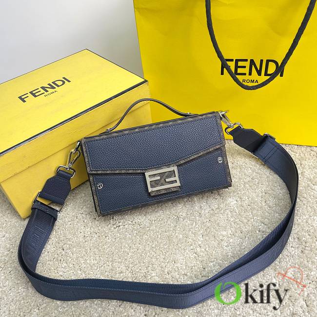 Okify Fendi Soft Trunk Baguette Bag In Dark Blue 22x13x6.5cm - 1