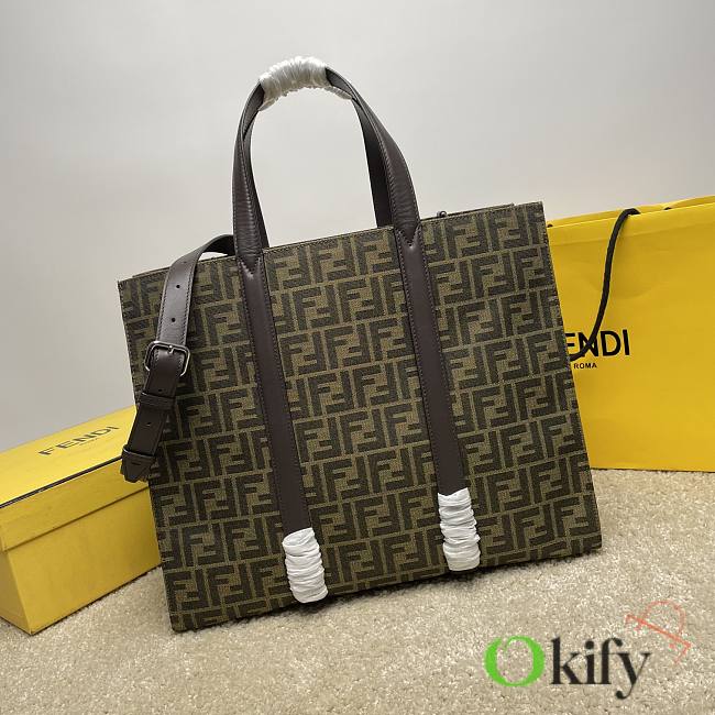 Okify Fendi FF Jacquard Shopper Bag In Brown 40x20x35cm  - 1